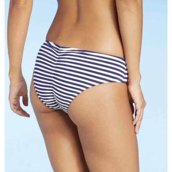Juniors Ribbed Cheeky Hipster Bikini Bottom Loo- Xhilaration Navy Stripe XS 00 - Picture 2 of 12